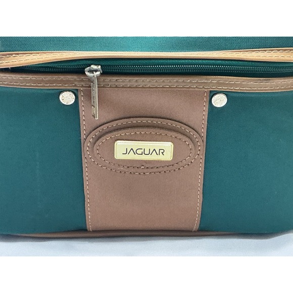 Jaguar Vintage Travel Vanity Case Forest Green Canvas Makeup Train Bag Brown Tri - Picture 3 of 13